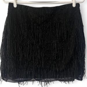 Black Beaded Fringe Mini Skirt